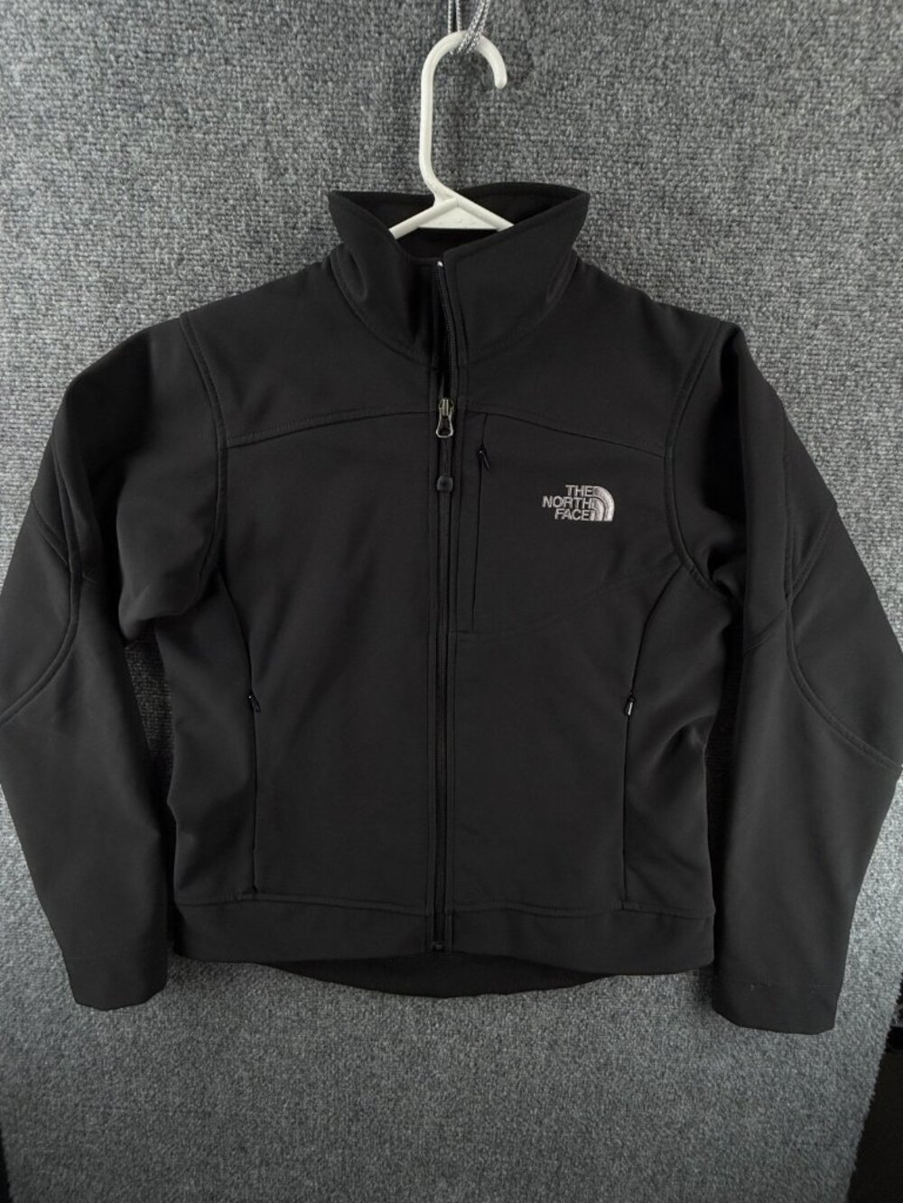 The North Face Black Full Zip Softshell Jacket Fleece Lined Small Zip Pocket